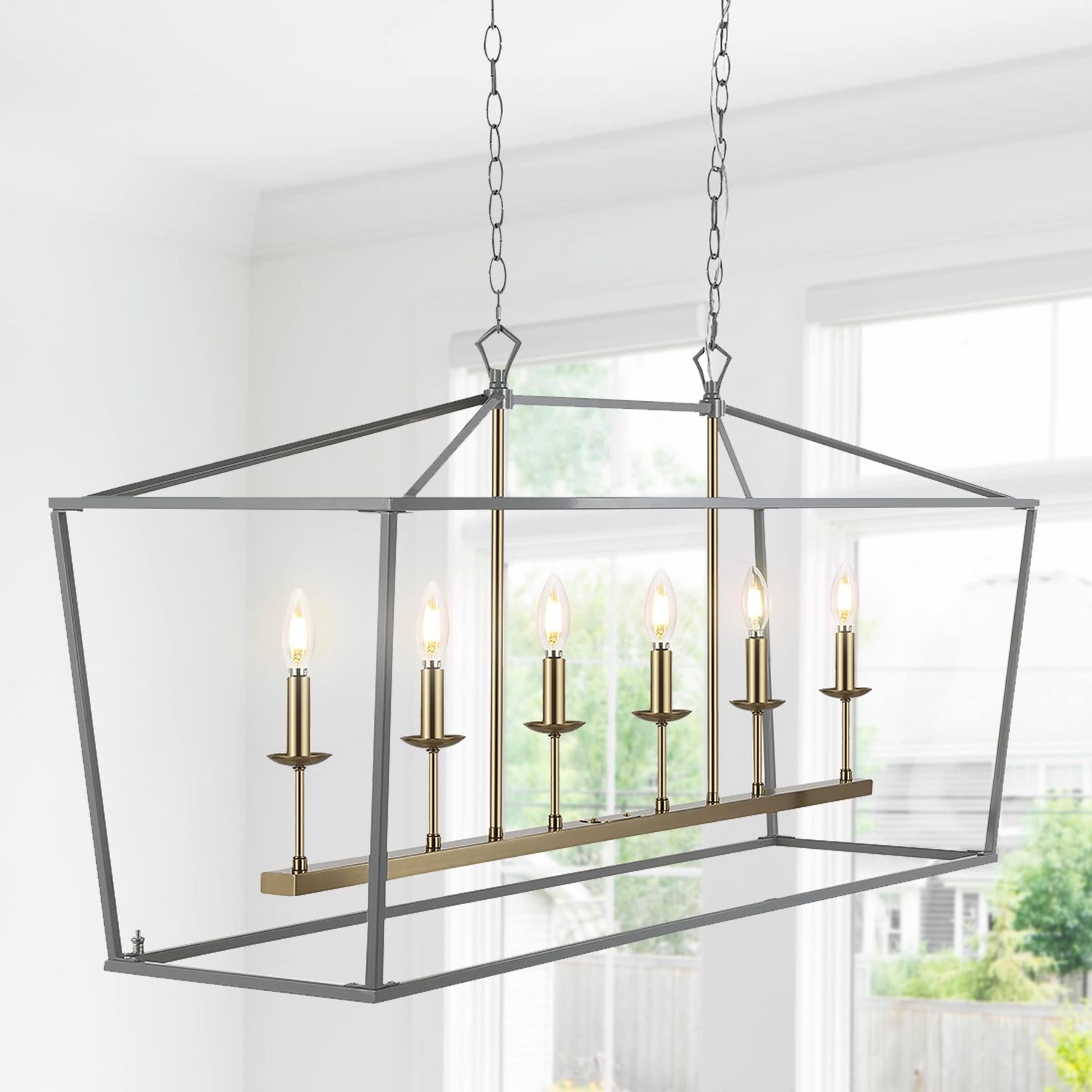 Pagoda 6 Light 49&quot; Wide LED Linear Pendant in Gray and Gold
