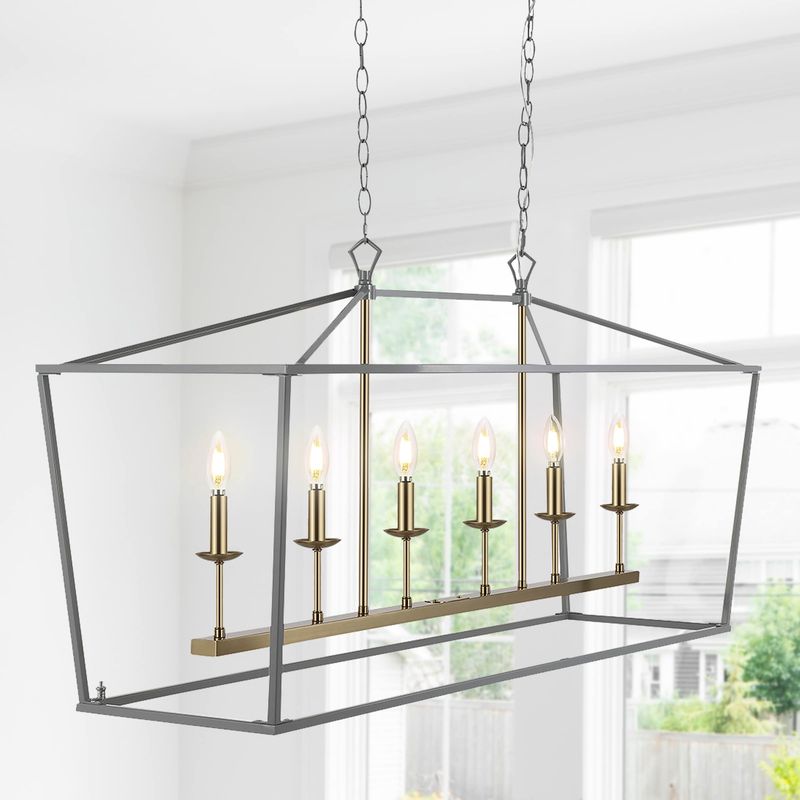 Pagoda 6 Light 49&quot; Wide LED Linear Pendant in Gray and Gold