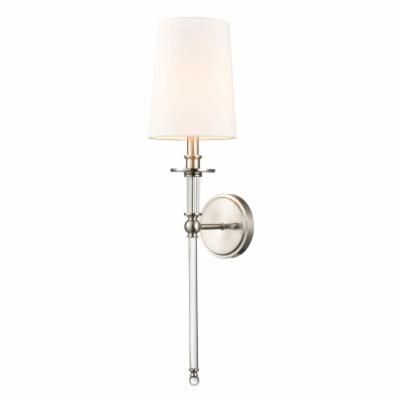 20&quot; Tall Wall Sconce with Tapered Fabric Shade in Satin Nickel