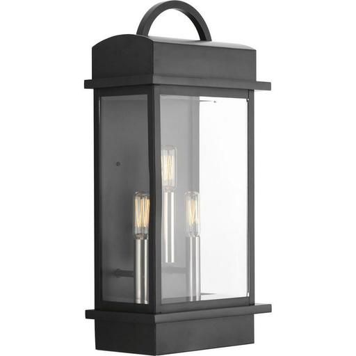 Santee 3 Light 9-1/2&quot; Wide Outdoor Wall Sconce with Clear Beveled Glass Panels Black