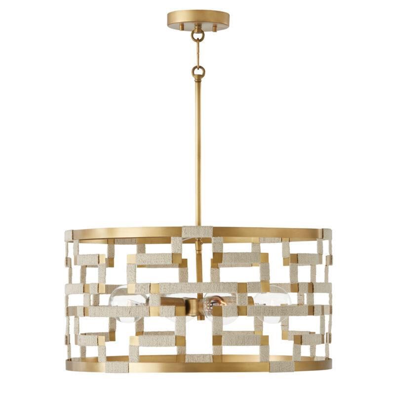 Hala 4 Light 22&quot; Wide Pendant Bleached natural Jute / Patinaed Brass