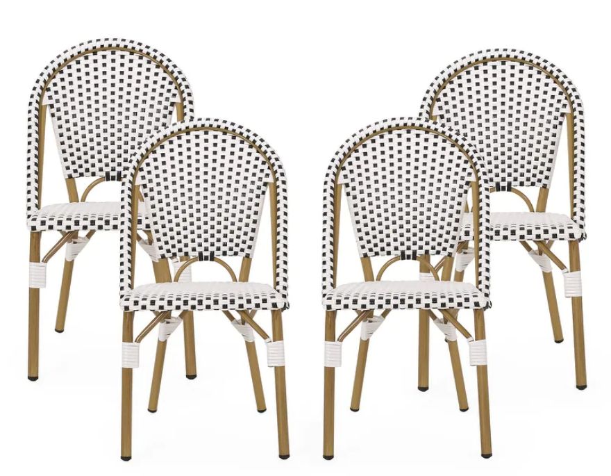 Elize Bamboo Print Finish Patterned Faux Rattan Outdoor French Bistro Chair (4-Pack)