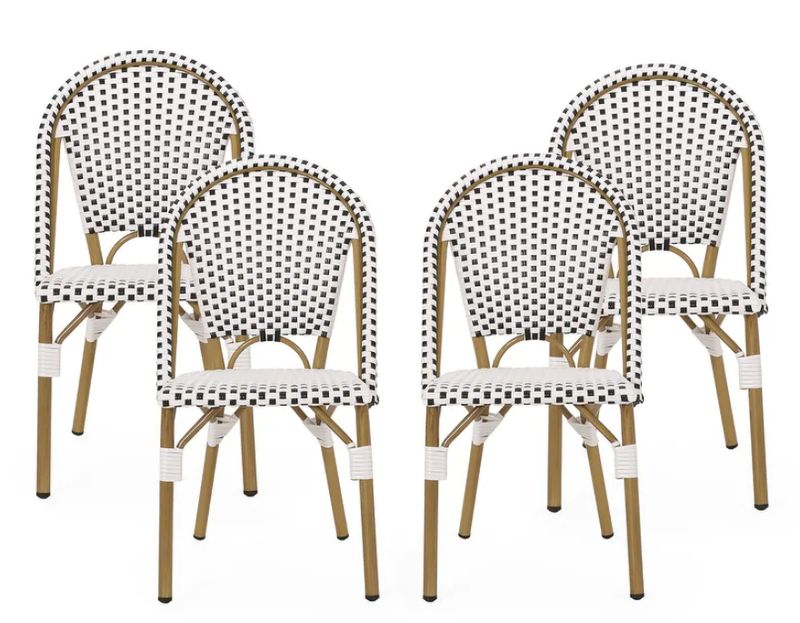 Elize Bamboo Print Finish Patterned Faux Rattan Outdoor French Bistro Chair (4-Pack)
