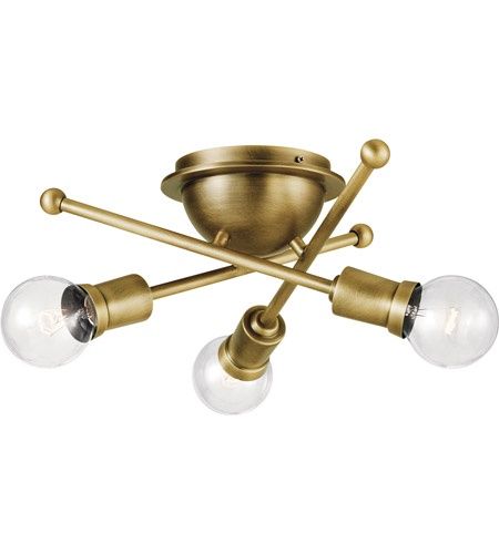 Armstrong 3 Light 15 inch Natural Brass Flush Mount Light Ceiling Light