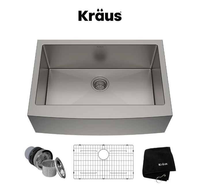 29-3/4&quot; Single Basin 16 Gauge Stainless Steel Kitchen Sink for Farmhouse Installations with Apron Front - Basin Rack and Basket Strainer Included in Stainlesssteel