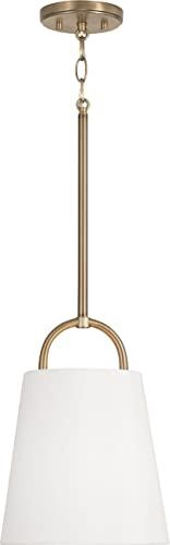 Brody 10&quot; Wide Pendant in Aged Brass and White Shade