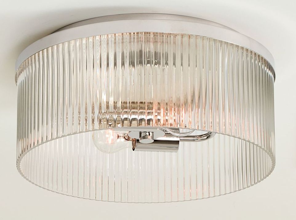 14 in Cooper Ribbed Glass Flush Mount in Polished Nickel