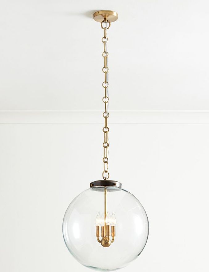 18&quot; Anthony Glass Globe Pendant in Bronze and Aged Brass