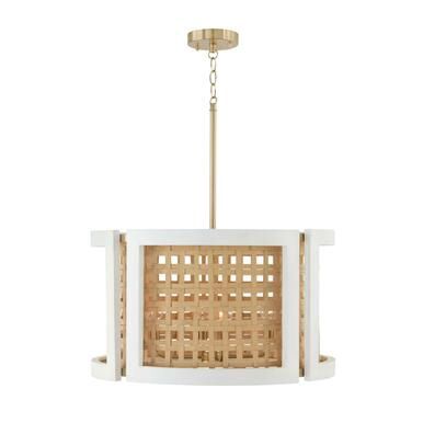 Lola 4 Light 24&quot; Wide Drum Chandelier in Flat White and Matte Brass