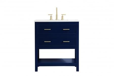 Sinclaire 30&quot; Free Standing Single Basin Vanity Set with Cabinet and Engineered Marble Vanity Top in Blue Finish