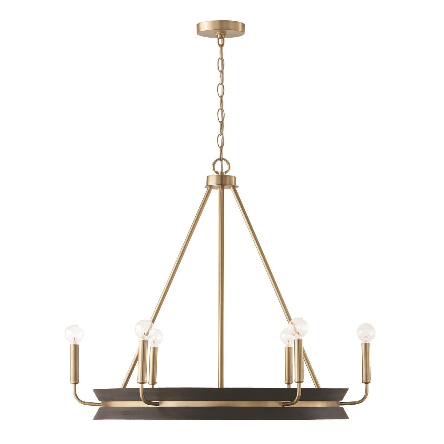 Finn 6 Light 31&quot; Wide Ring Chandelier in Black Stain / Matte Brass  Finish
