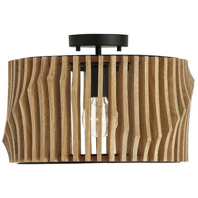 Archer 16&quot; Wide Semi-Flush Drum Ceiling Fixture in Light Wood / Matte Black