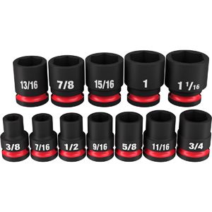 Milwaukee Tool 12 Piece SHOCKWAVE Impact Duty 1/2" Drive SAE Standard 6 Point Socket Set, 49-66-7010