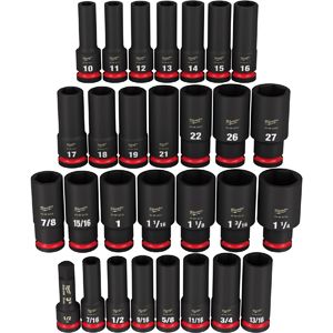 Milwaukee Tool 29PC SHOCKWAVE Impact Duty 1/2" Drive SAE &amp; Metric Deep 6 Point Socket Set, 49-66-7016