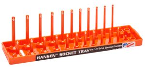 Hansen Global 1/4 Inch Standard 2 Row Regular/Deep Socket Holder Tray - Color Orange, 1405