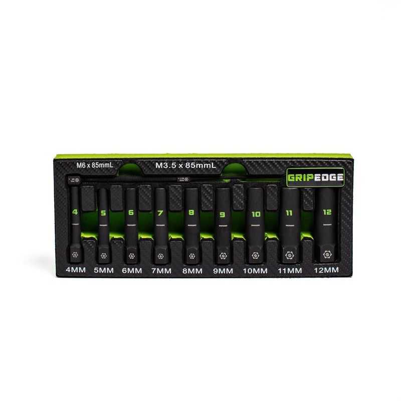 Grip Edge Tools 9-PC 1/4" Drive Metric RPT Socket Extractor with FORS set (deep length)