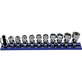 VIM TOOLS 10 Piece Dual Drive and Spring Loaded Stubby Universal Socket Set - 1/4"  Drive  Metric 6 point DDSUJM400