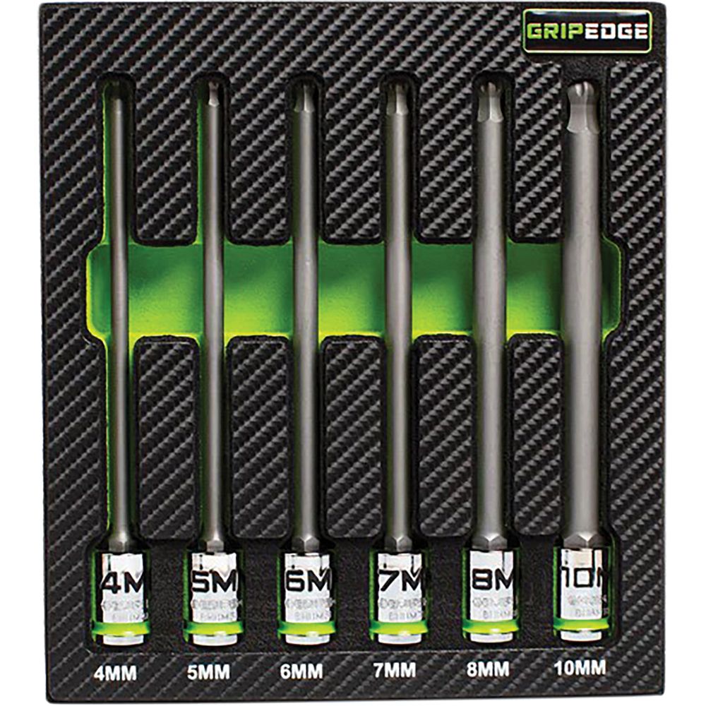 Grip Edge Tools 6-PC RPT 3/8 Inch Drive Long Metric Ball Hex Driver Set BHBM6LS