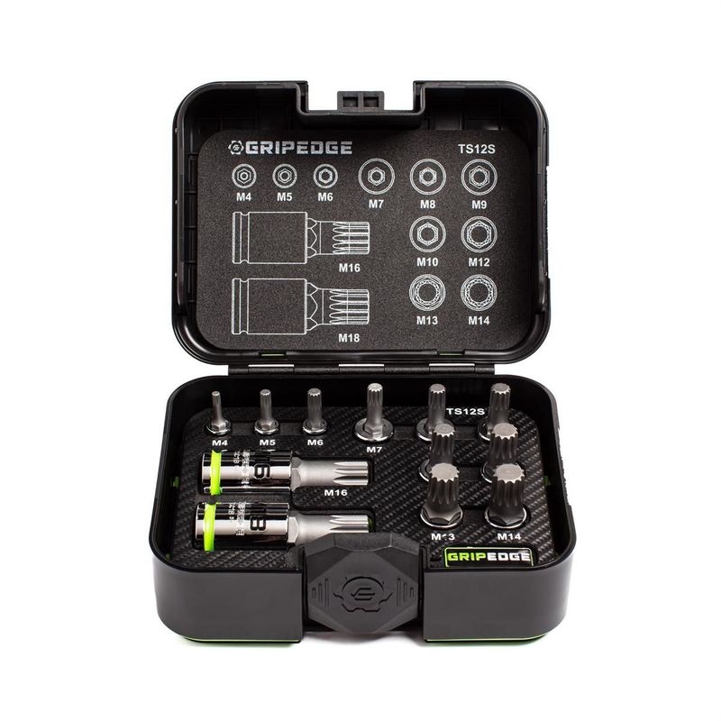 Grip Edge Tools 12-PC RPT 1/4, 3/8 &amp; 1/2" Drive Standard Triple Square Bit Socket Set