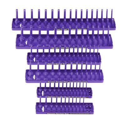 Hansen Global 1/4", 3/8", and 1/2" Standard and Metric 2 Row Regular/Deep Socket Holder Trays - 6 Pack - Purple, 92021