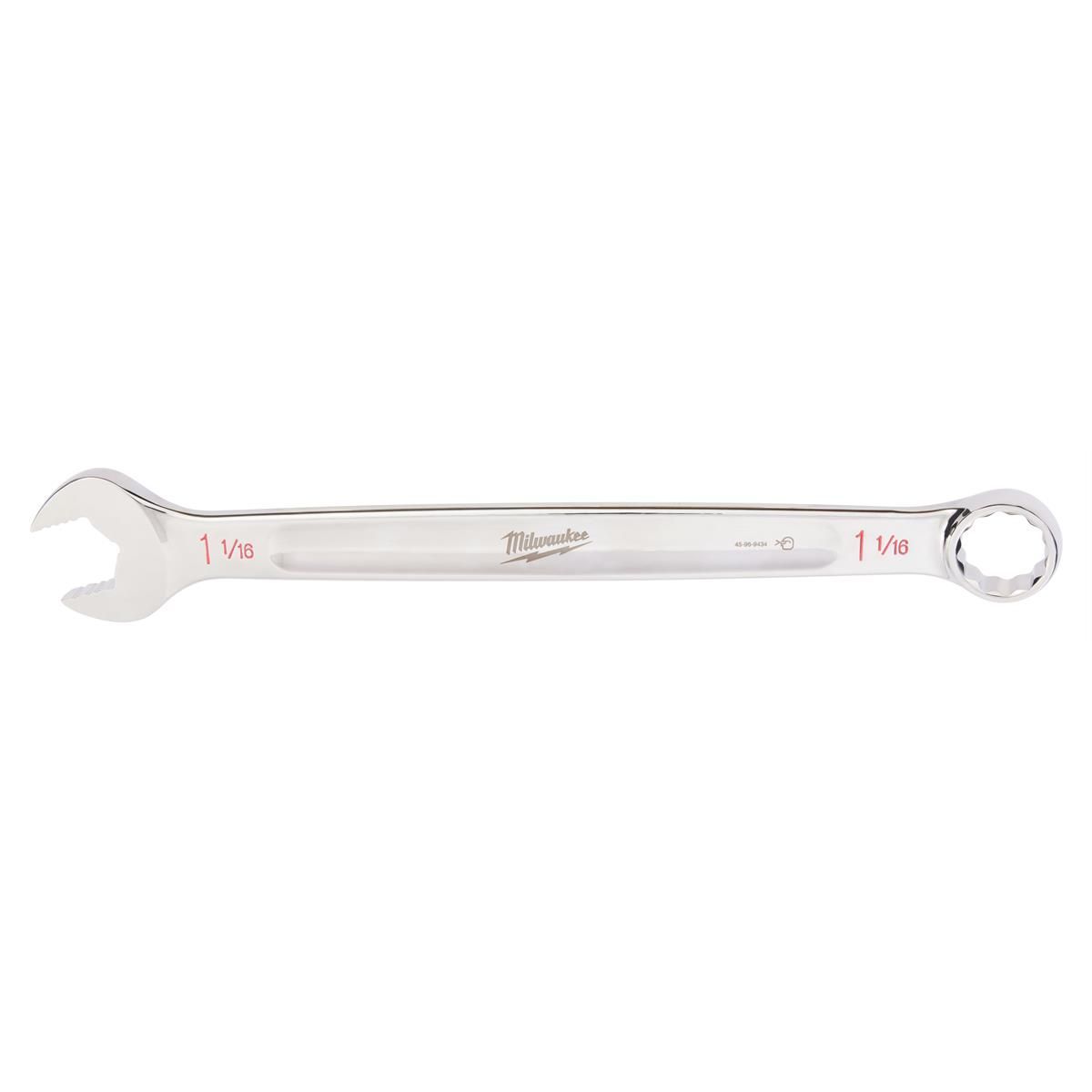 Milwaukee Tool 1-1/16" SAE Combination Wrench, 12-Point, Steel, Chrome, Ergonomic, I-Beam Handle 45-96-9434