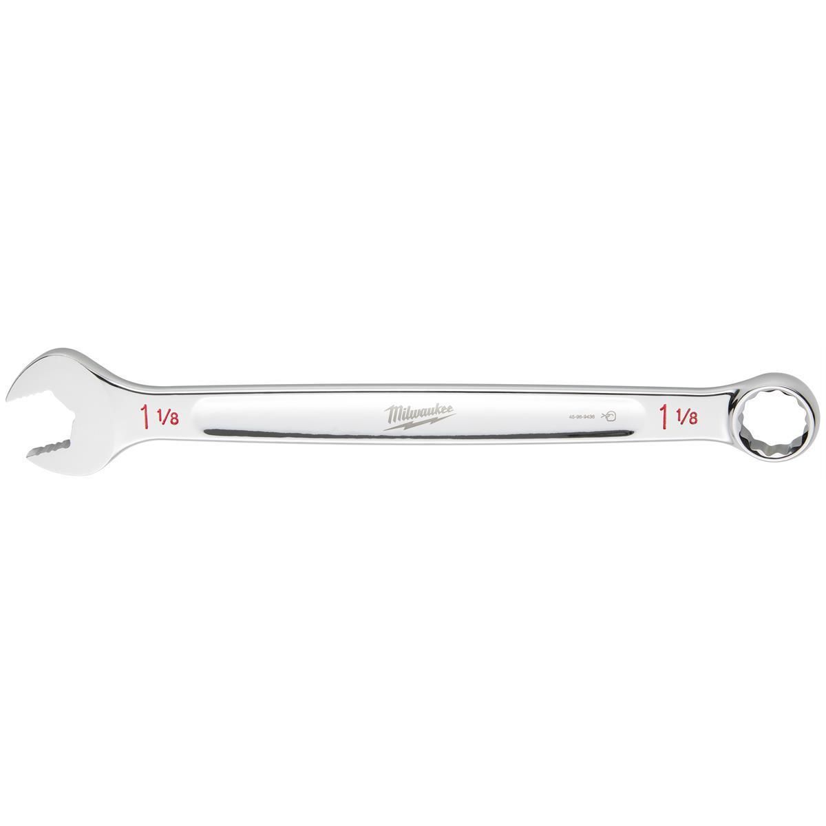 Milwaukee Tool 1-1/8" SAE Combination Wrench, 12-Point, Steel, Chrome, Ergonomic, I-Beam Handle 45-96-9436