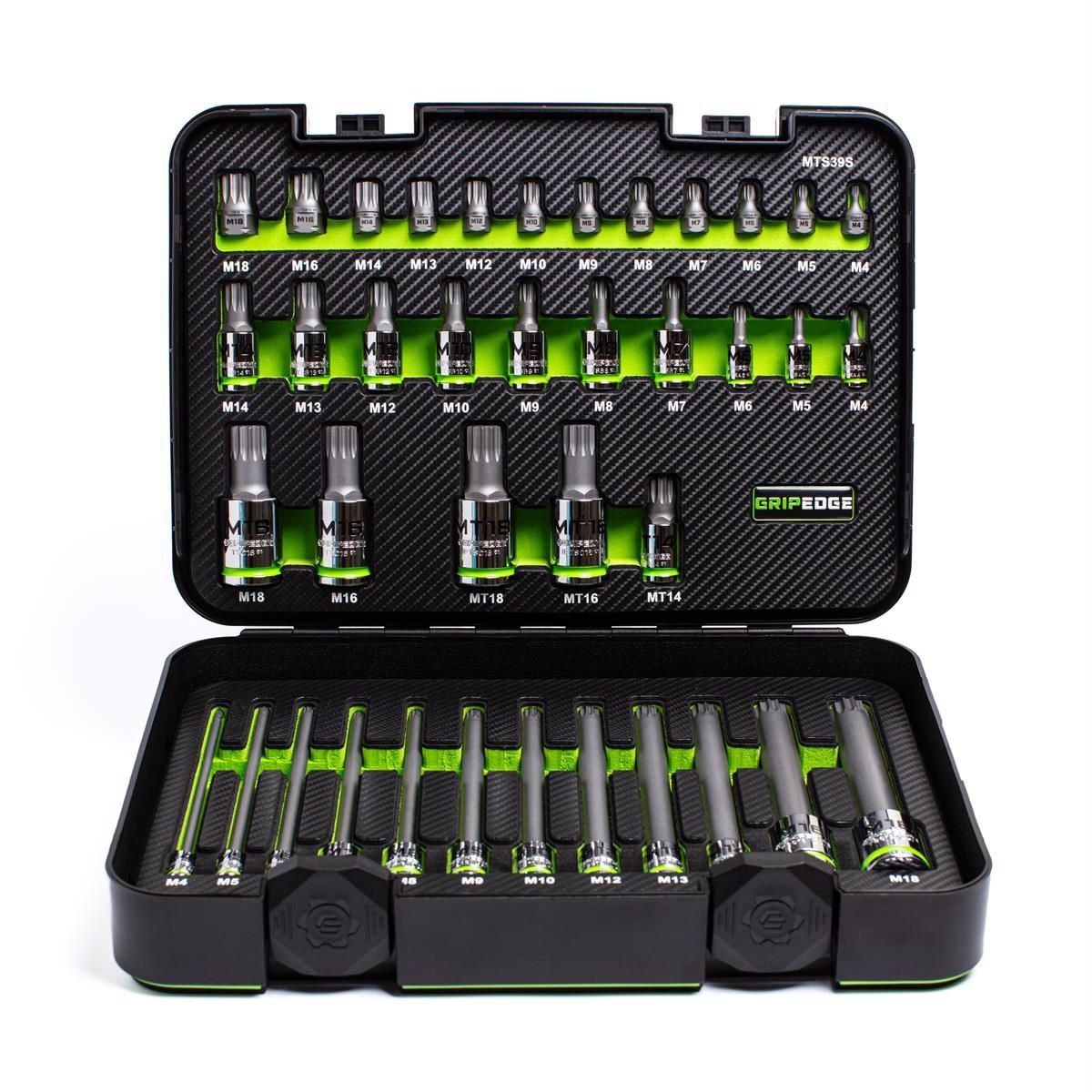 Grip Edge Tools 39 Piece 1/4, 3/8 and 1/2 Inch Drive Low Profile, Standard, Extra Long and Security Triple Square Master Bit Socket Set