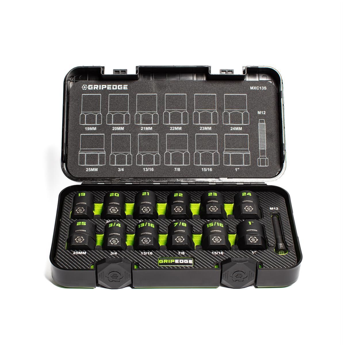 GripEdge Tools 13-PC G-FORS 1/2" Drive Metric &amp; SAE Master Socket Extractor Set
