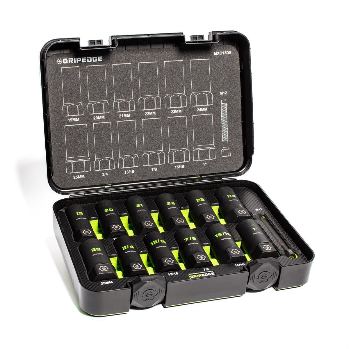 GripEdge Tools 13-PC G-FORS 1/2" Drive Deep Metric &amp; SAE Master Socket Extractor Set