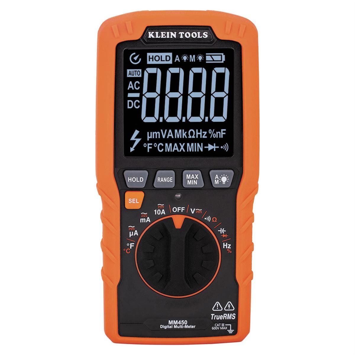 Klein Tools Slim Digital Multimeter, TRMS Auto-Ranging, 600V, Temp MM450
