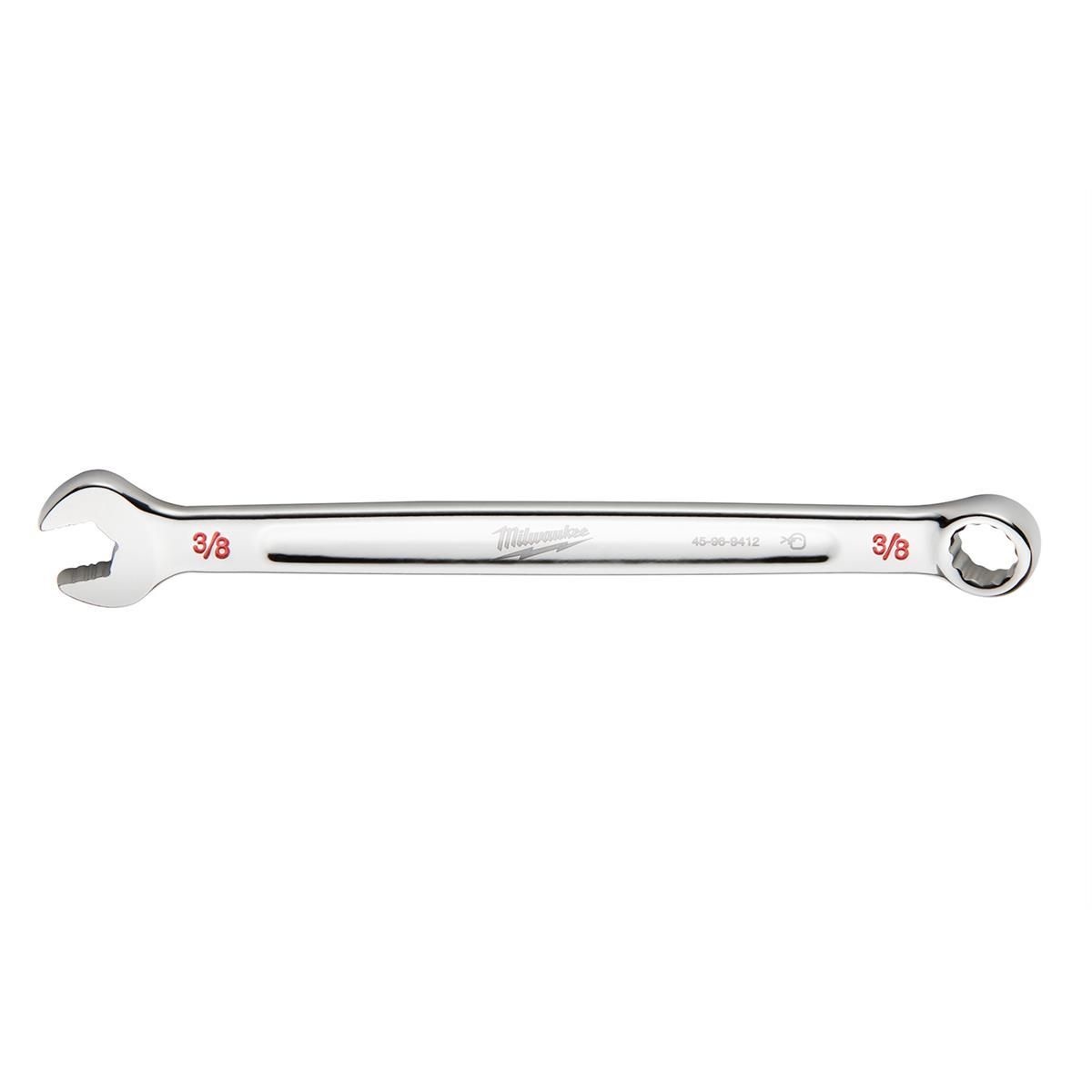 Milwaukee Tool 3/8" SAE Combination Wrench, 12-Point, Steel, Chrome, Ergonomic, I-Beam Handle 45-96-9412