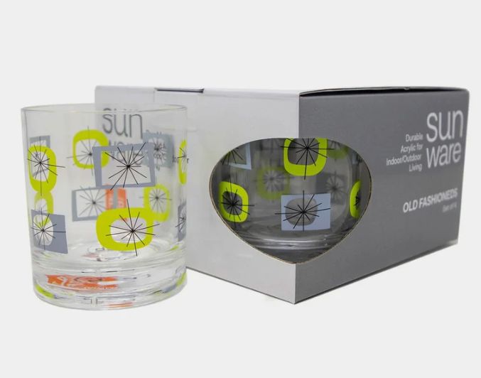 Atomic Old Fashioned Acrylic Glasses (Blu/Grn) S/4