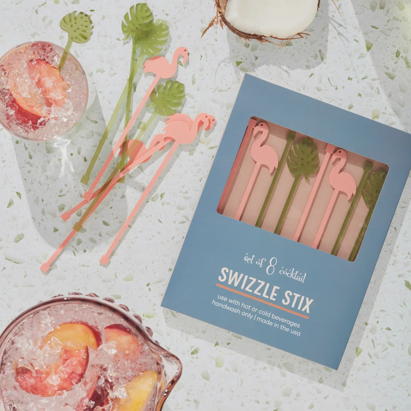 Flamingo &amp; Palm Swizzle Sticks