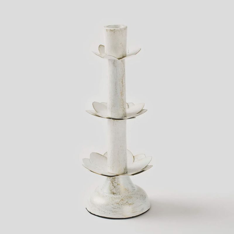 Lotus Bloom Candleholder (White/10")