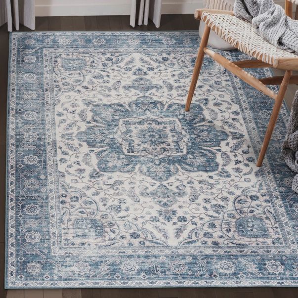 Joy Washable Rug (3'x5' Blue/Ivory)