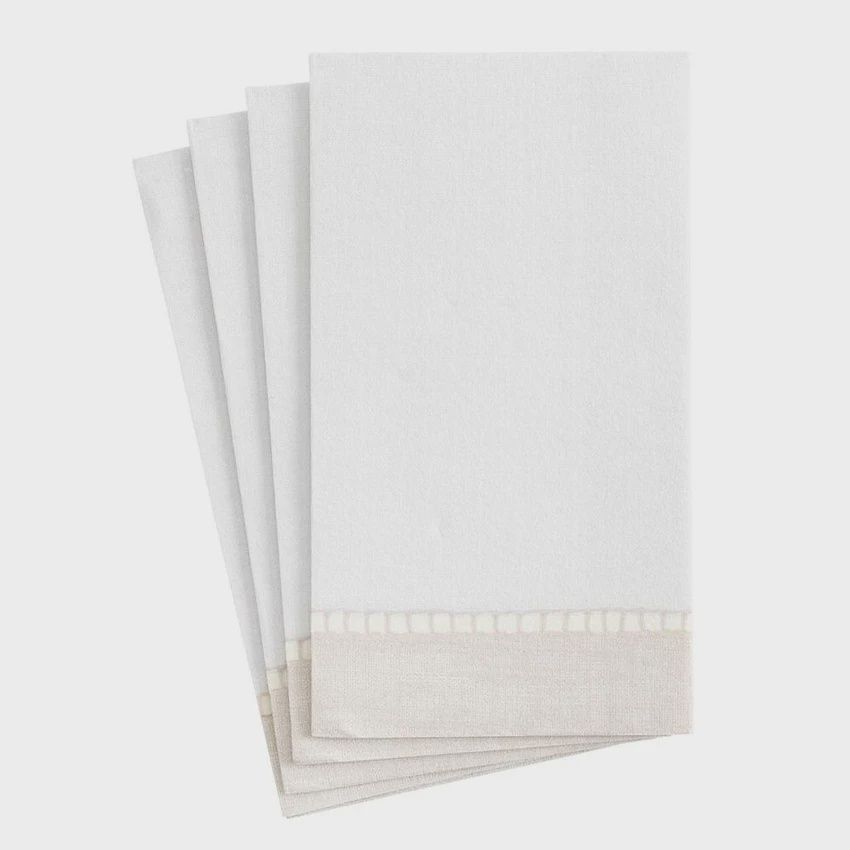 Linen Border Paper Guest Towel Napkins in Natural