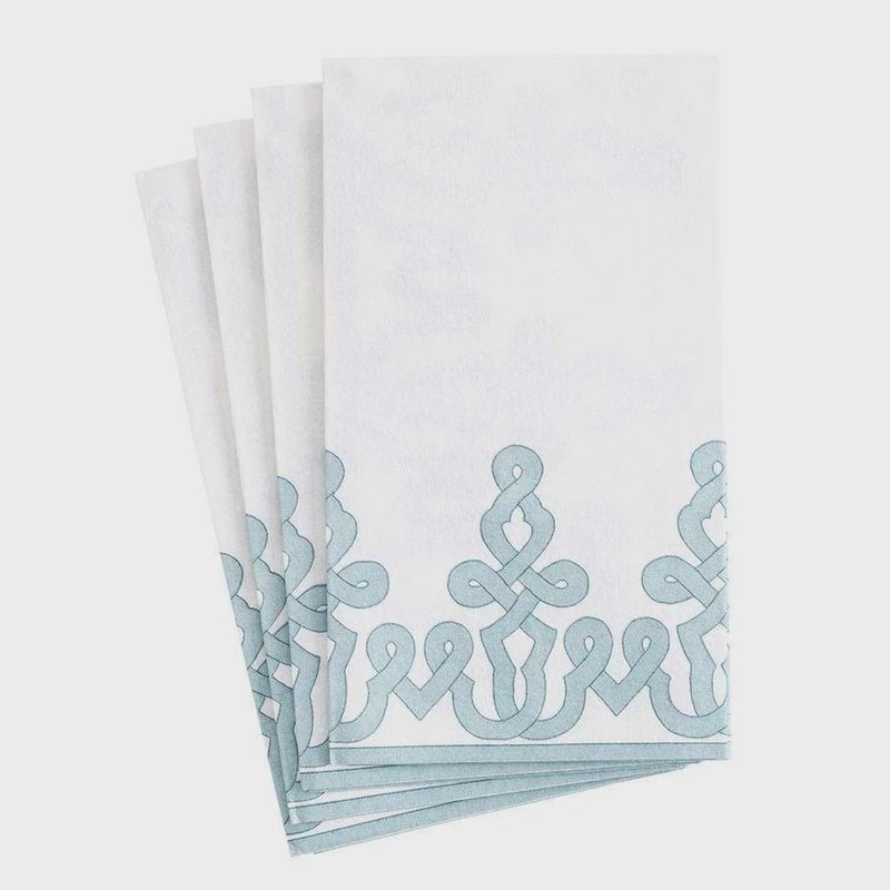 Caspari Dessin Passementerie Paper Linen Guest Towel Napkins in Stone Blue