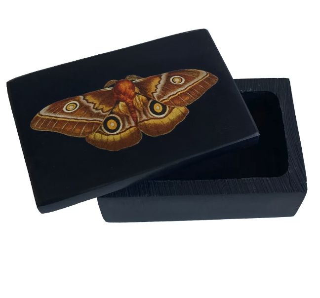 Emperor Moth Black Soapstone Box