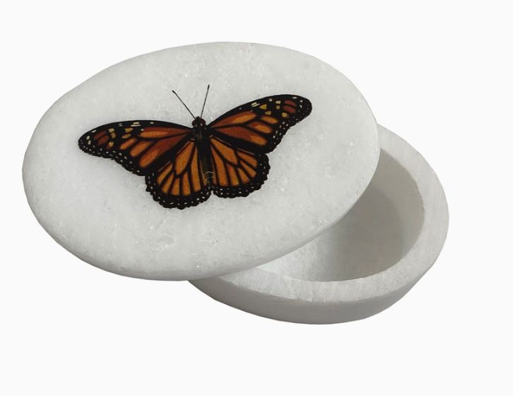 Monarch Butterfly White Soapstone Box