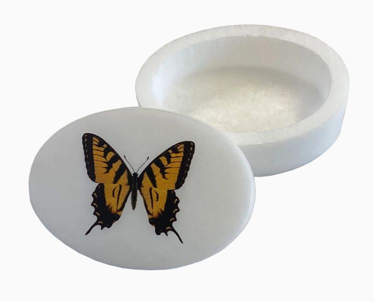 Tiger Swallowtail Butterfly White Soapstone Box