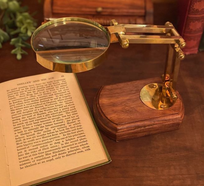 Antiqued Brass Desk-top Magnifier Glass