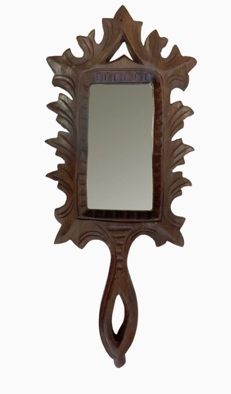 Hand-Carved Wood Hand Mirror- Colonial Reproduction