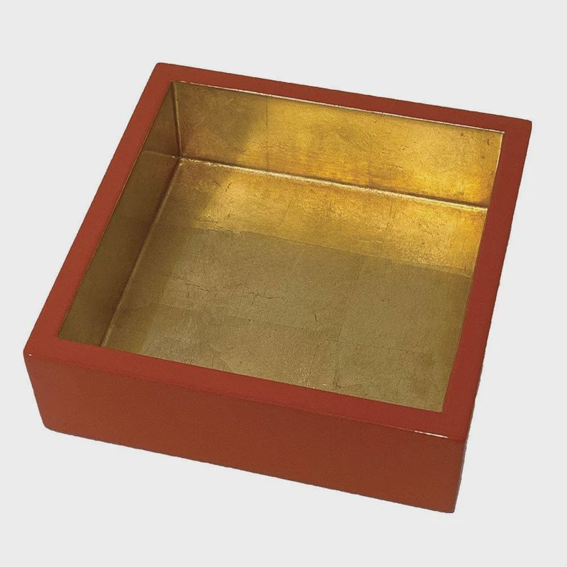 Coral &amp; Gold Lacquer Cocktail Napkin Holder