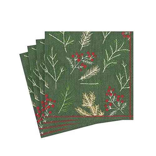 Caspari Sprigs and Berries Paper Cocktail Napkins in Evergreen - Two Packs of 20