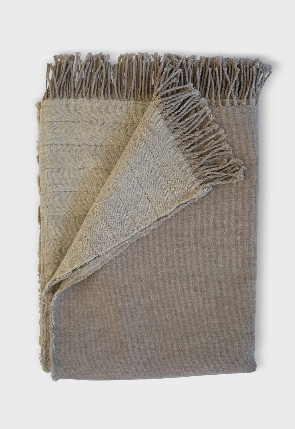 Reversible Throw 50% Linen 50% Lambswool Mushroom