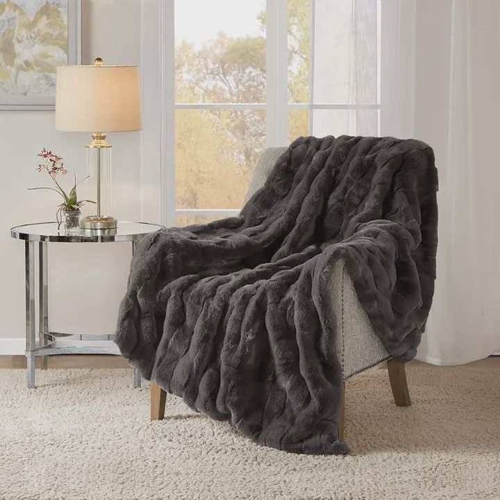 Faux Fur Velvet Throw (50x60, Gray)