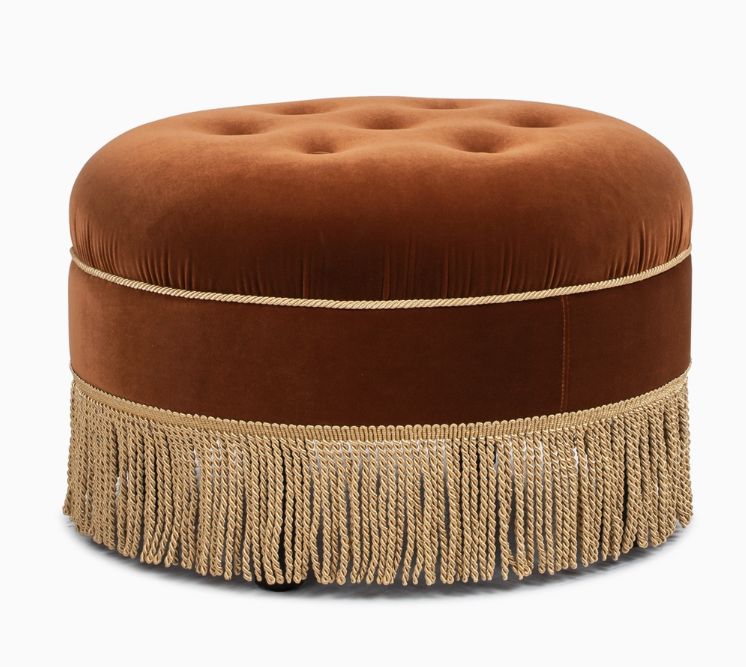 Burnt Orange 24" Round Upholstered Accent Ottoman