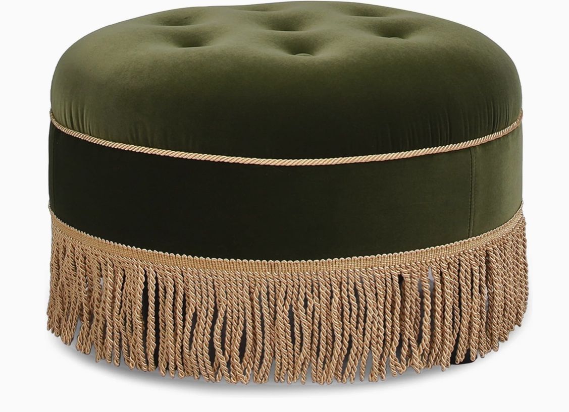 Olive Green 24" Round Upholstered Accent Ottoman