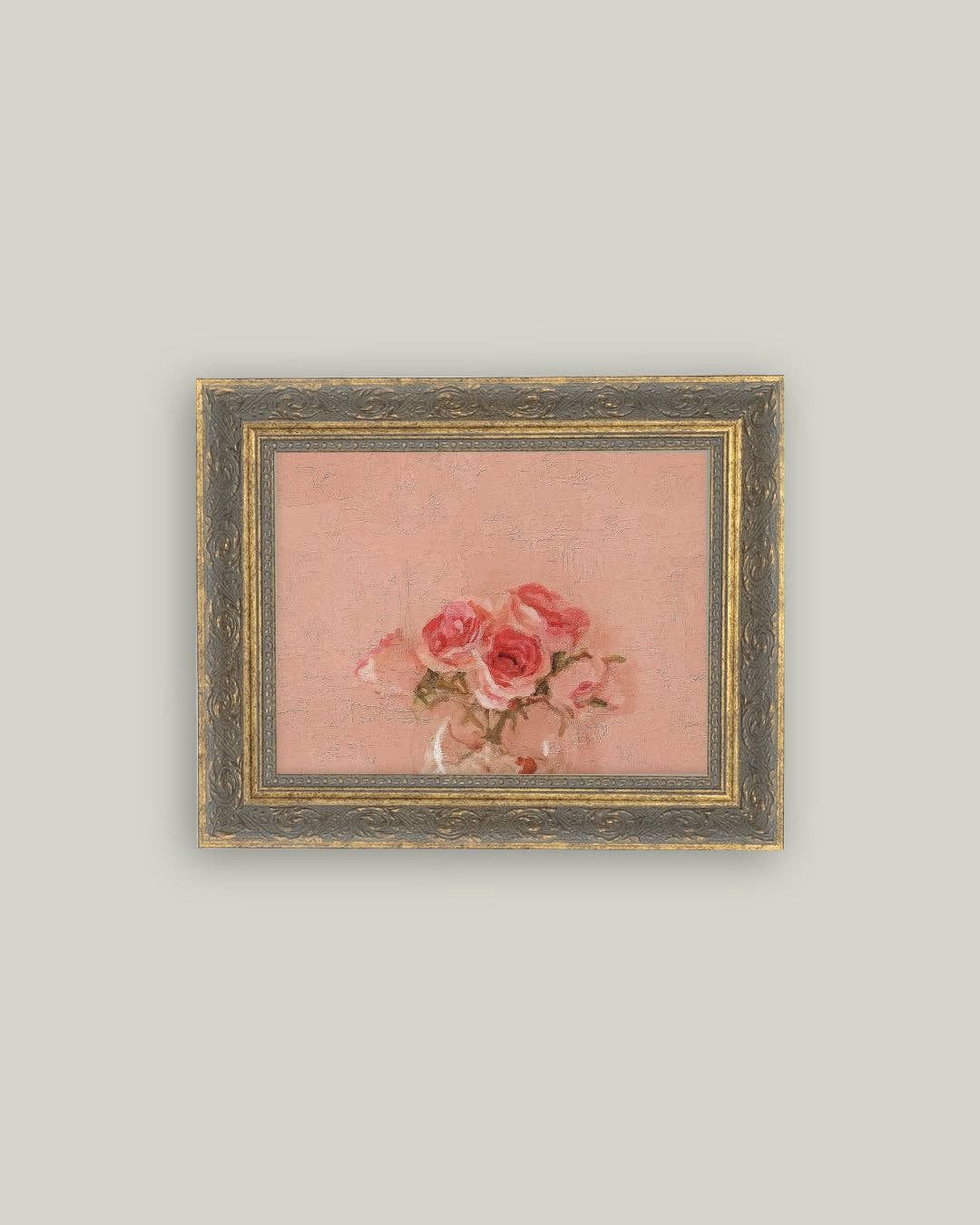 Pink Roses Framed Antique Art, Size: 10x8