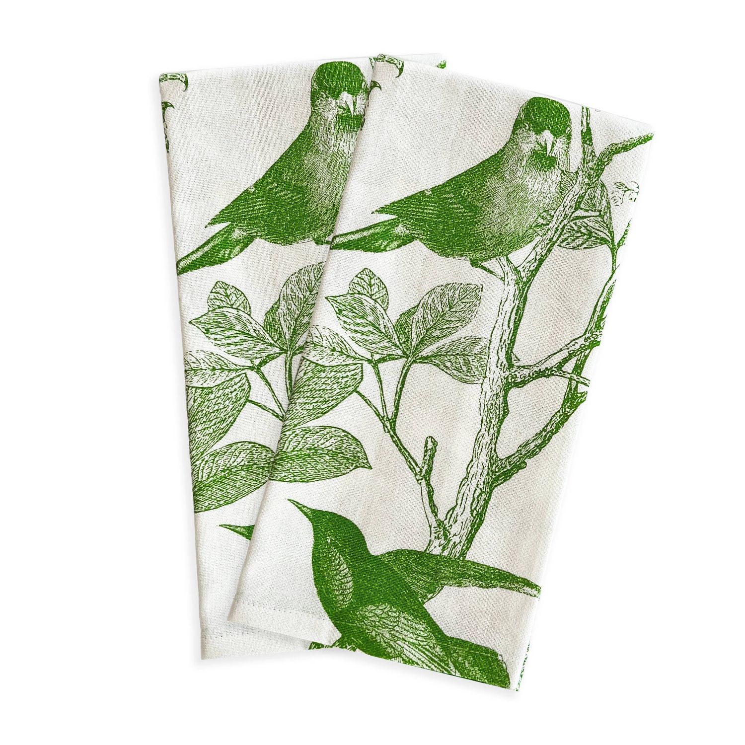 Arbor Birds Green Kitchen Towels, Set of 2